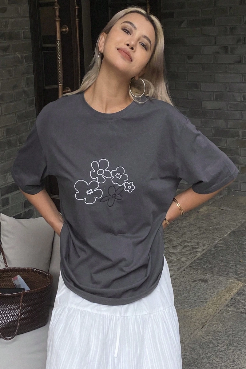 Vintage Loose Kişilik Sokak Grafik Baskılı Yuvarlak Yaka Kısa Kollu Tişört
