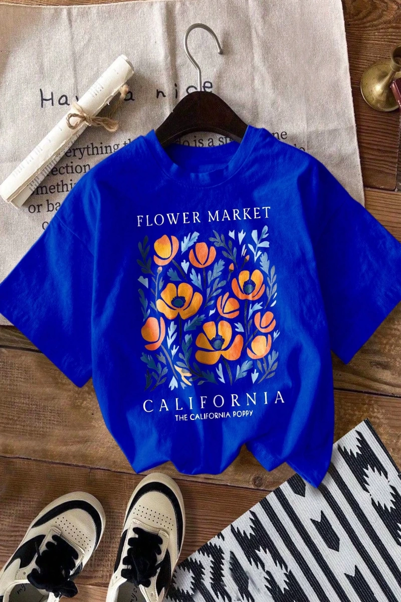 Vintage Loose Kişilik Sokak Grafik Baskılı Yuvarlak Yaka Kısa Kollu Tişört