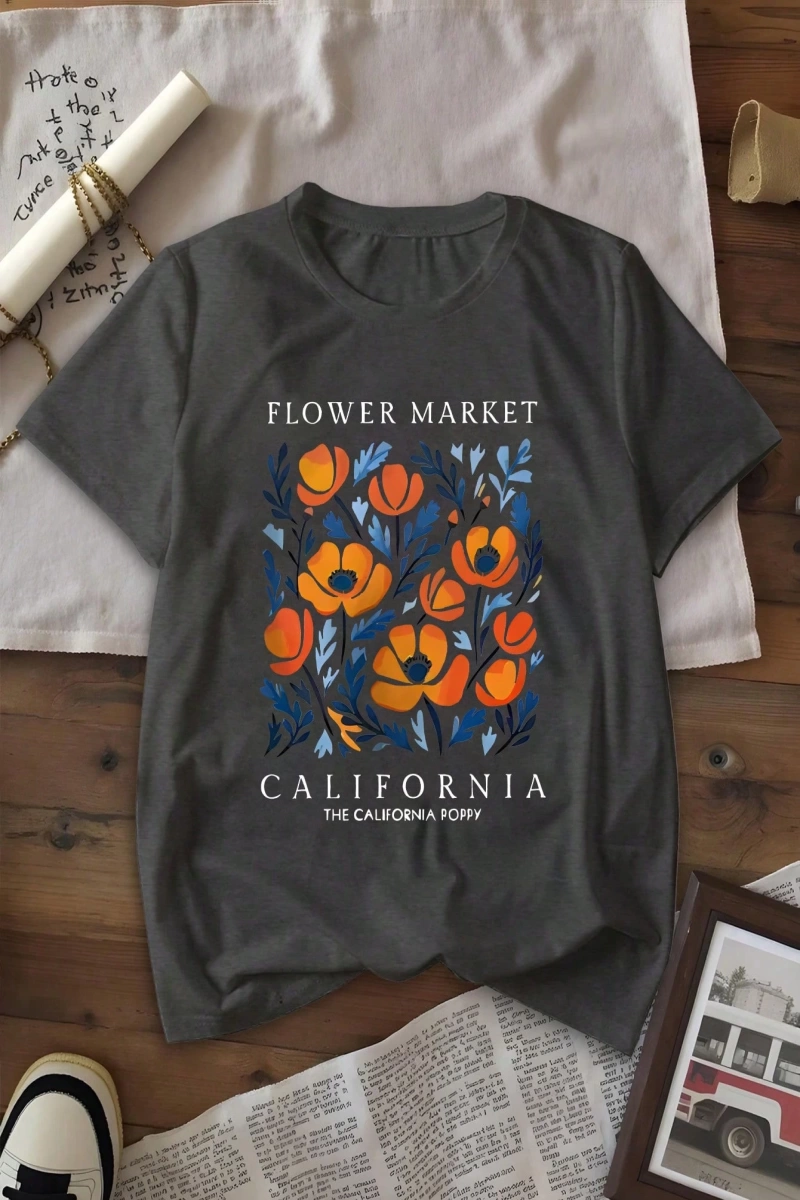 Vintage Loose Kişilik Sokak Grafik Baskılı Yuvarlak Yaka Kısa Kollu Tişört