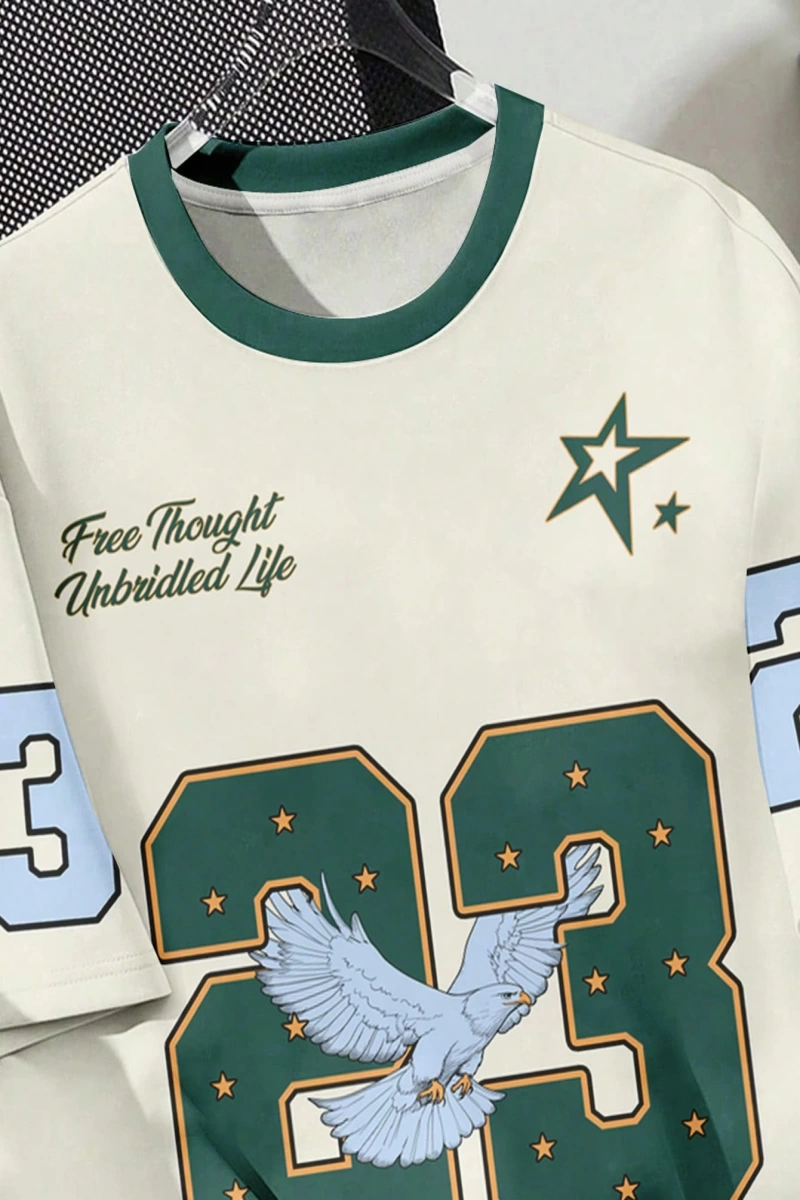 Vintage New York Leopar Desenli Grafik Yuvarlak Yaka Bol Kesim Kısa Kollu Kadın Tişö