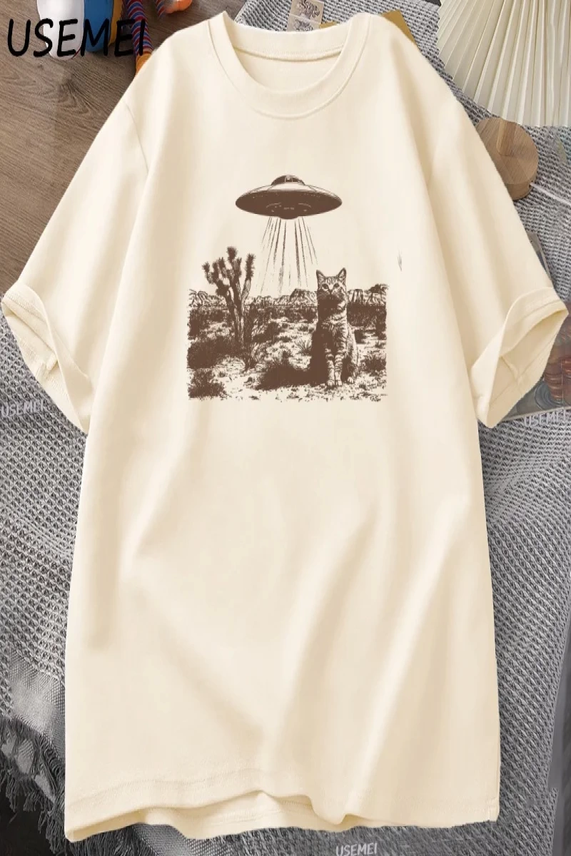 Vintage UFO Cowboy Cat T Shirt Retro T-Shirt 90s Western Tshirt Wild West Kitten Tshirt Casua 3047