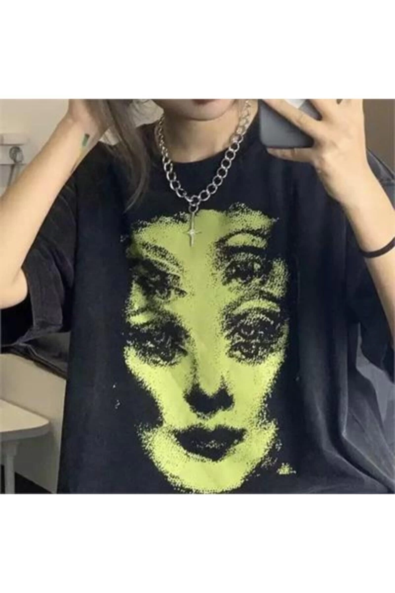 Wed Harajuku Grunge Green Face Unisex T-shirt