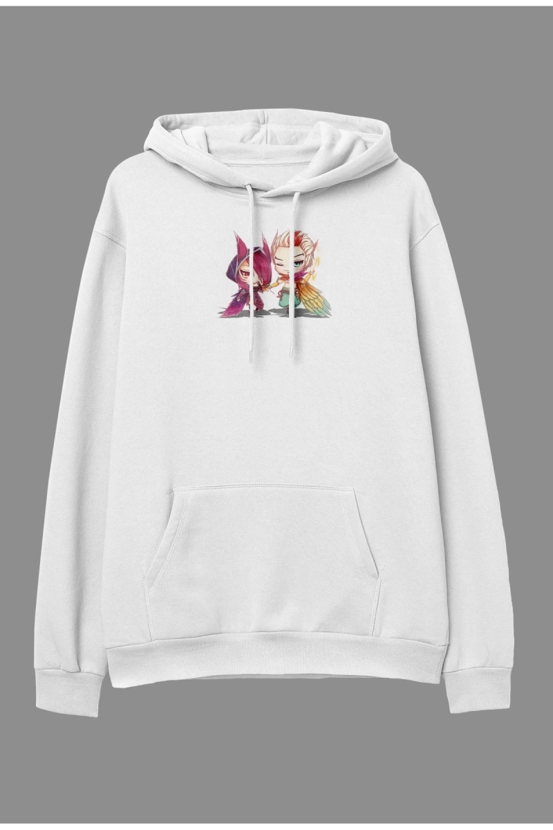 Wed Oversize Rakan Ve Xayah Tasarım Baskılı Kapüşonlu Sweatshirt Hoodie