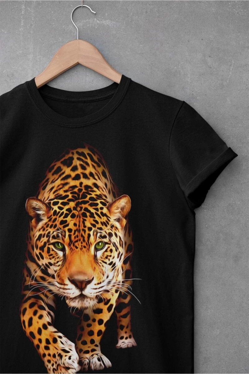 Wed Unisex %100 Pamuk Siyah, Rahat Kalıp, Asi 3d Görünümlü Kaplan, Tiger T-shirt