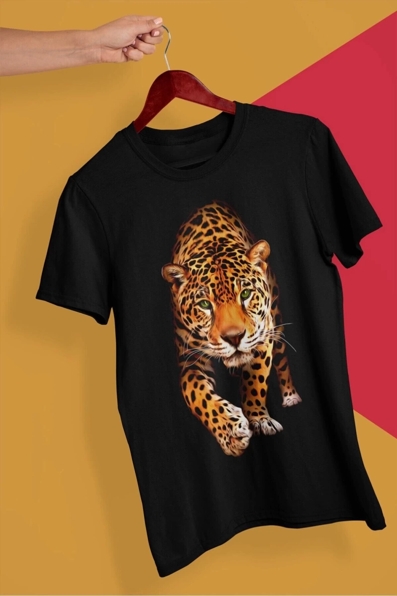 Wed Unisex %100 Pamuk Siyah, Rahat Kalıp, Asi 3d Görünümlü Kaplan, Tiger T-shirt