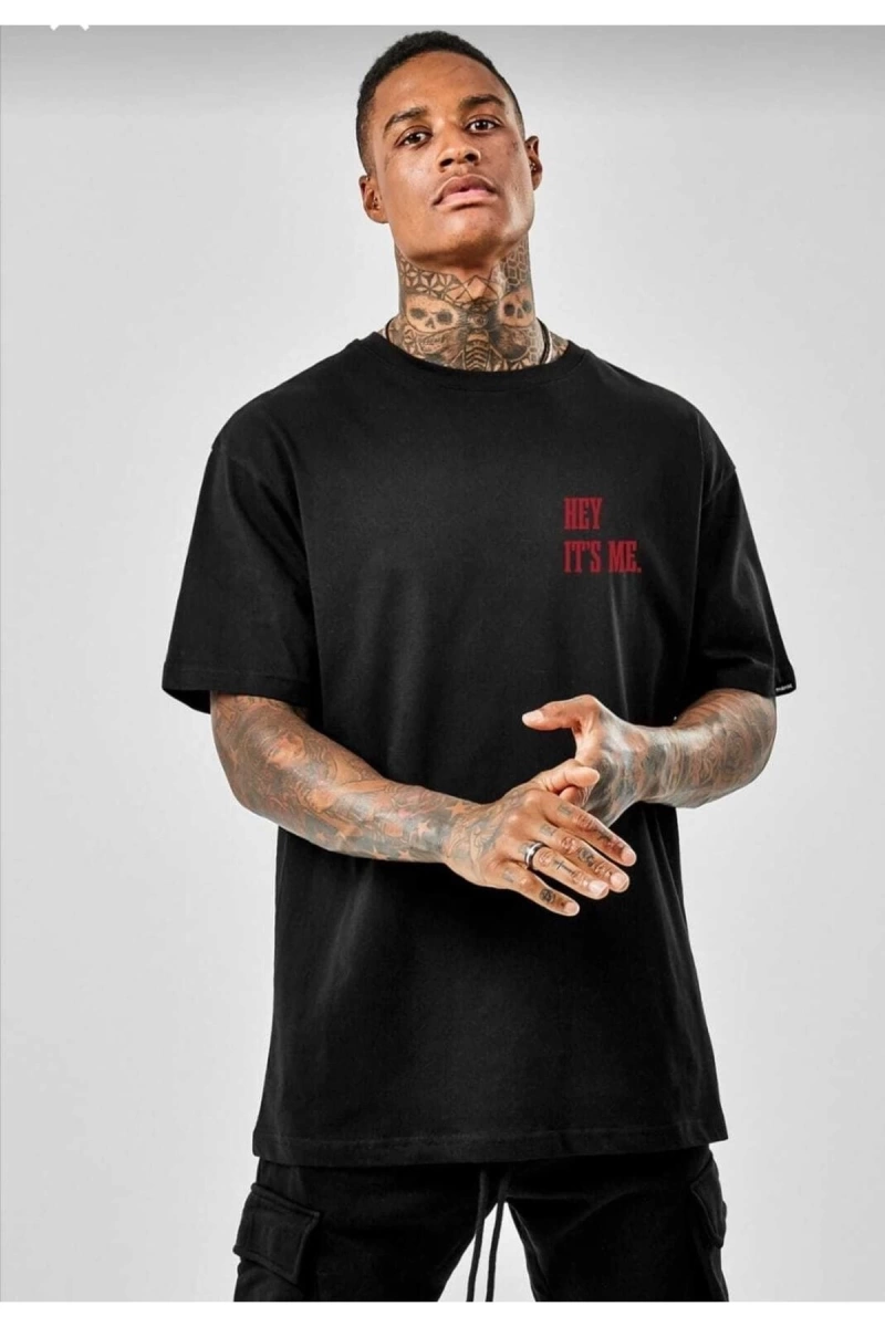 Wed Wolfers Outdoors 3lü The End Baskı Hey Its Me Baskı Düz Siyah Oversize T-shirt Unisez