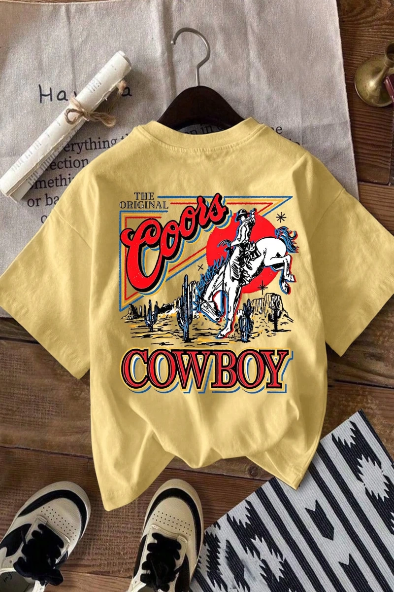 Western Cowboy Baskılı Rahat Yuvarlak Yaka Erkek Tişörtü