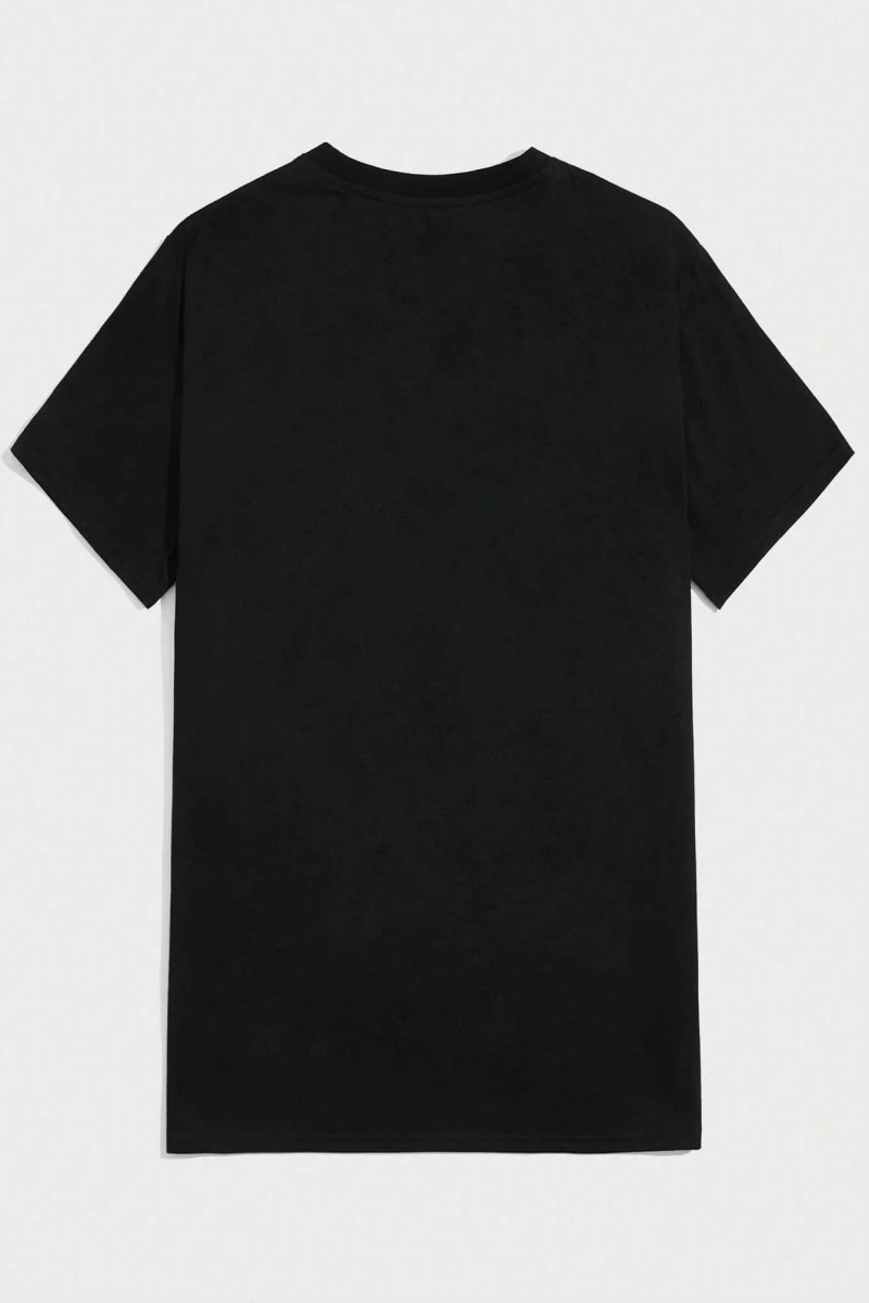 Western Cowboy Skull Print Slim Fit Erkek Siyah Tişört