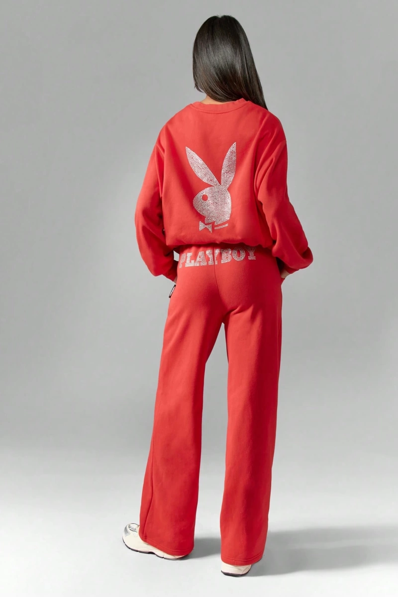 x Playboy Lüks Taşlı Süslemeli Eşofman Takımı Ev Giyimi Logo Tasarımı A