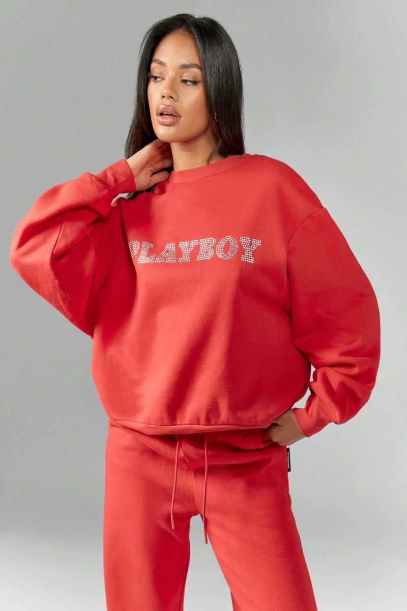 x Playboy Lüks Taşlı Süslemeli Eşofman Takımı Ev Giyimi Logo Tasarımı A