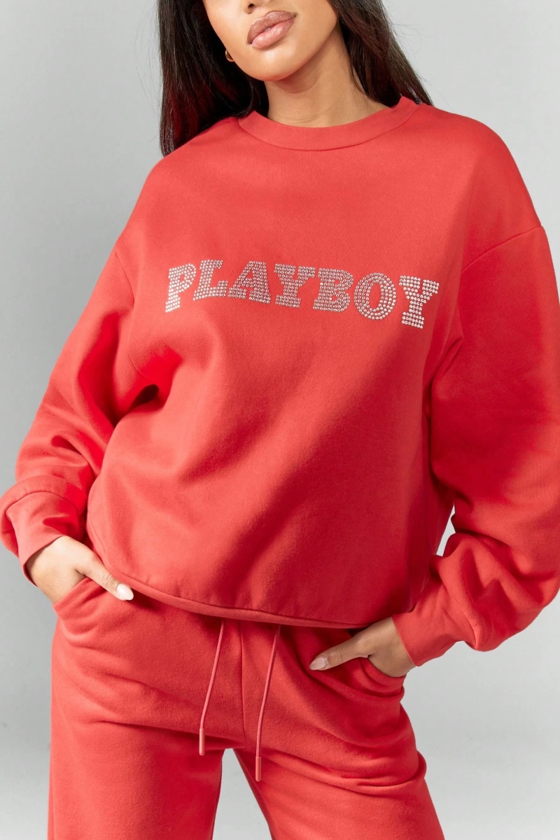 x Playboy Lüks Taşlı Süslemeli Eşofman Takımı Ev Giyimi Logo Tasarımı A