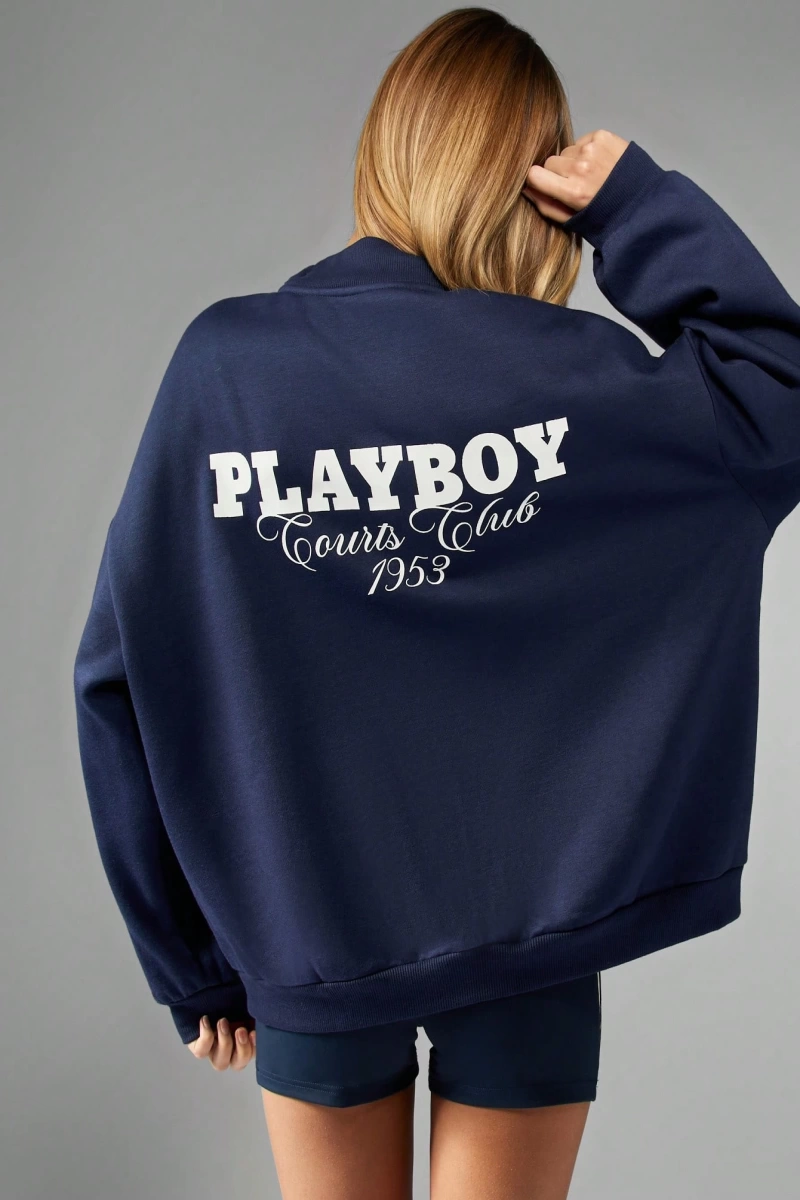 x Playboy Tenis Kulübü Tam Fermuarlı Sweatshirt Rahat Spor Giyim Üniver Model 5150