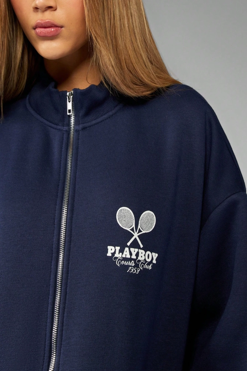 x Playboy Tenis Kulübü Tam Fermuarlı Sweatshirt Rahat Spor Giyim Üniver Model 5150