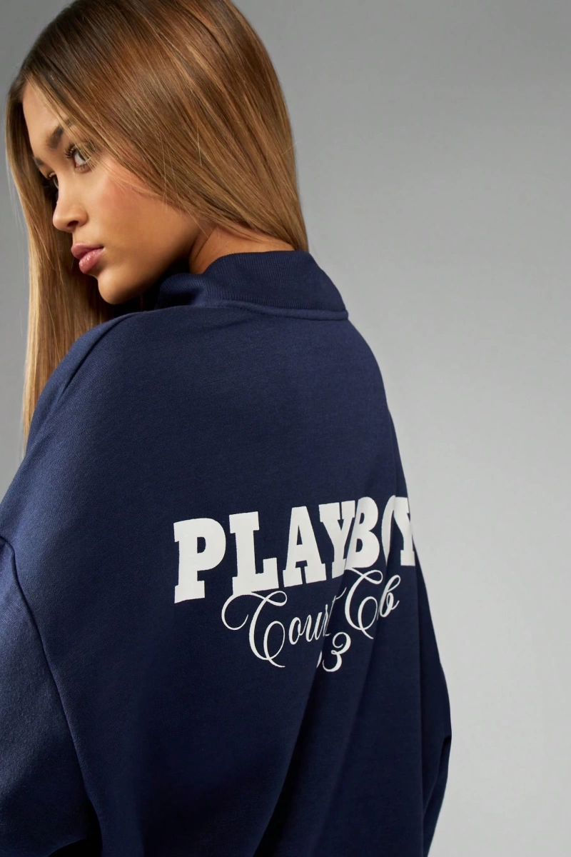 x Playboy Tenis Kulübü Tam Fermuarlı Sweatshirt Rahat Spor Giyim Üniver Model 5150