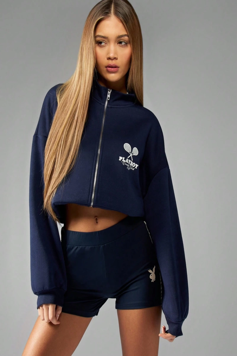 x Playboy Tenis Kulübü Tam Fermuarlı Sweatshirt Rahat Spor Giyim Üniver Model 5150