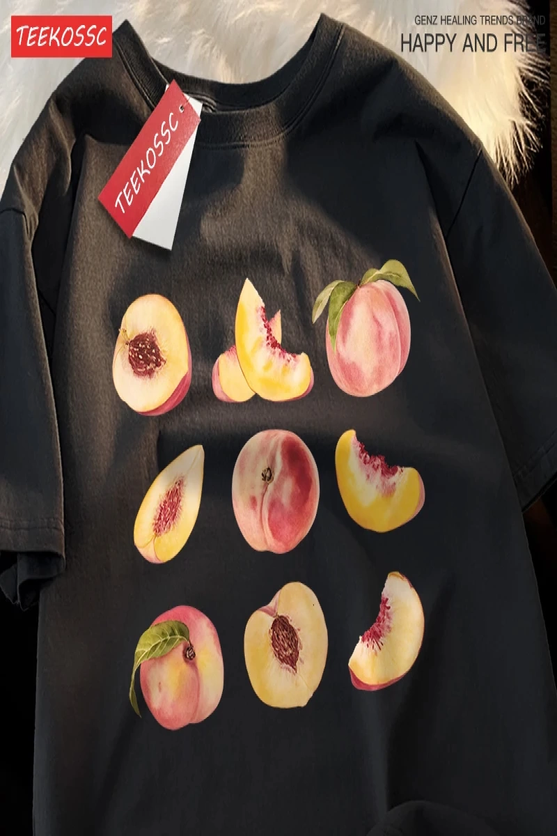Y2k Vintage Tişört Tee 9 yolları yemek şeftali baskı