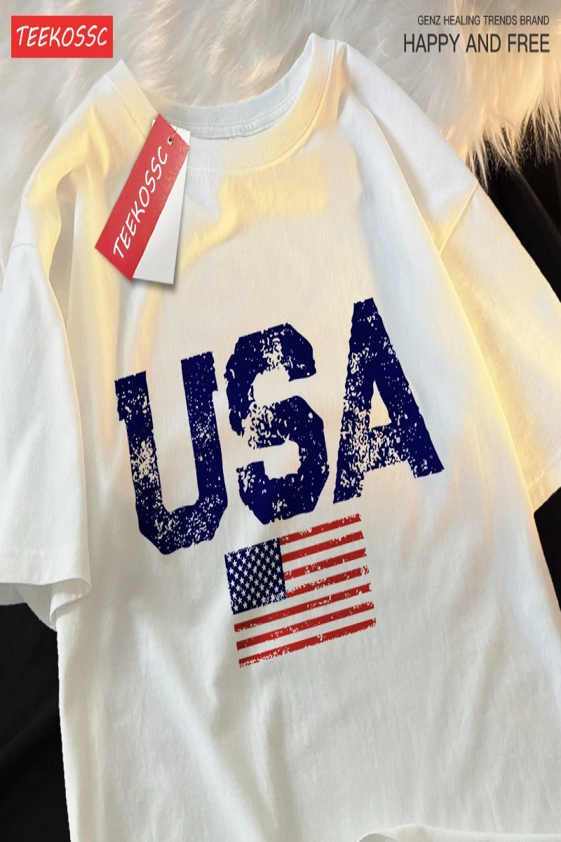 Y2k Vintage Tişört Tee Abd mektuplar amerikan bayrağı