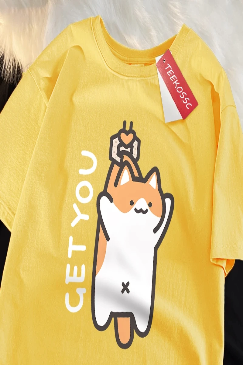 Y2k Vintage Tişört Tee Alıcı bebek eğlenceli kedi baskı japon