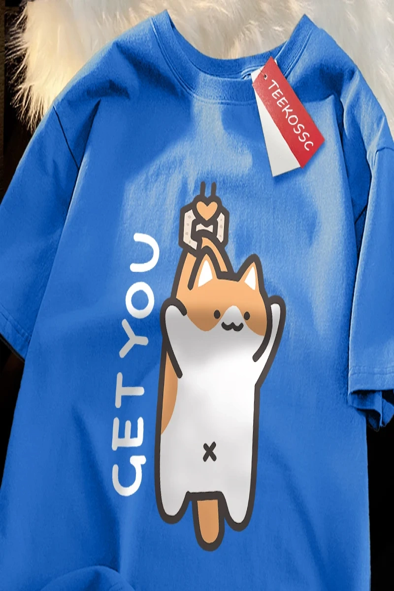 Y2k Vintage Tişört Tee Alıcı bebek eğlenceli kedi baskı japon