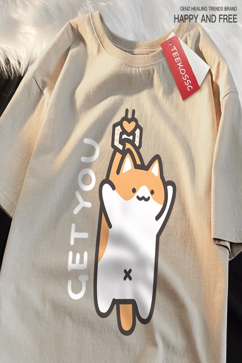 Y2k Vintage Tişört Tee Alıcı bebek eğlenceli kedi baskı japon