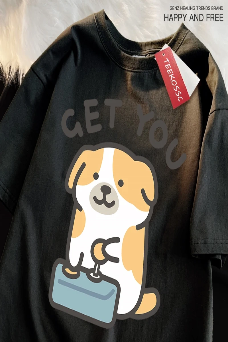 Y2k Vintage Tişört Tee Alıcı bebek eğlenceli köpek baskı