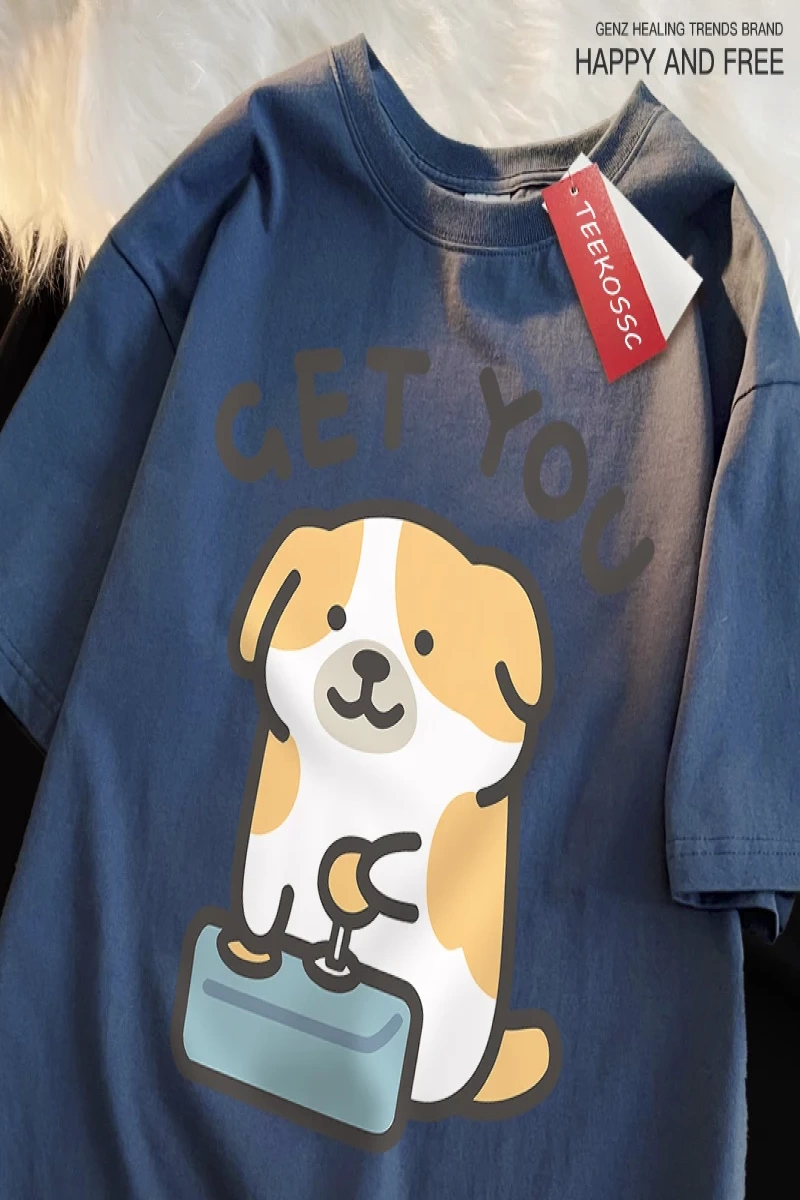 Y2k Vintage Tişört Tee Alıcı bebek eğlenceli köpek baskı