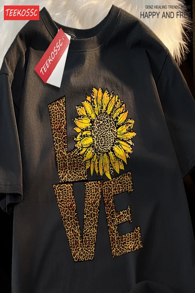 Y2k Vintage Tişört Tee Aşk leopar ayçiçeği