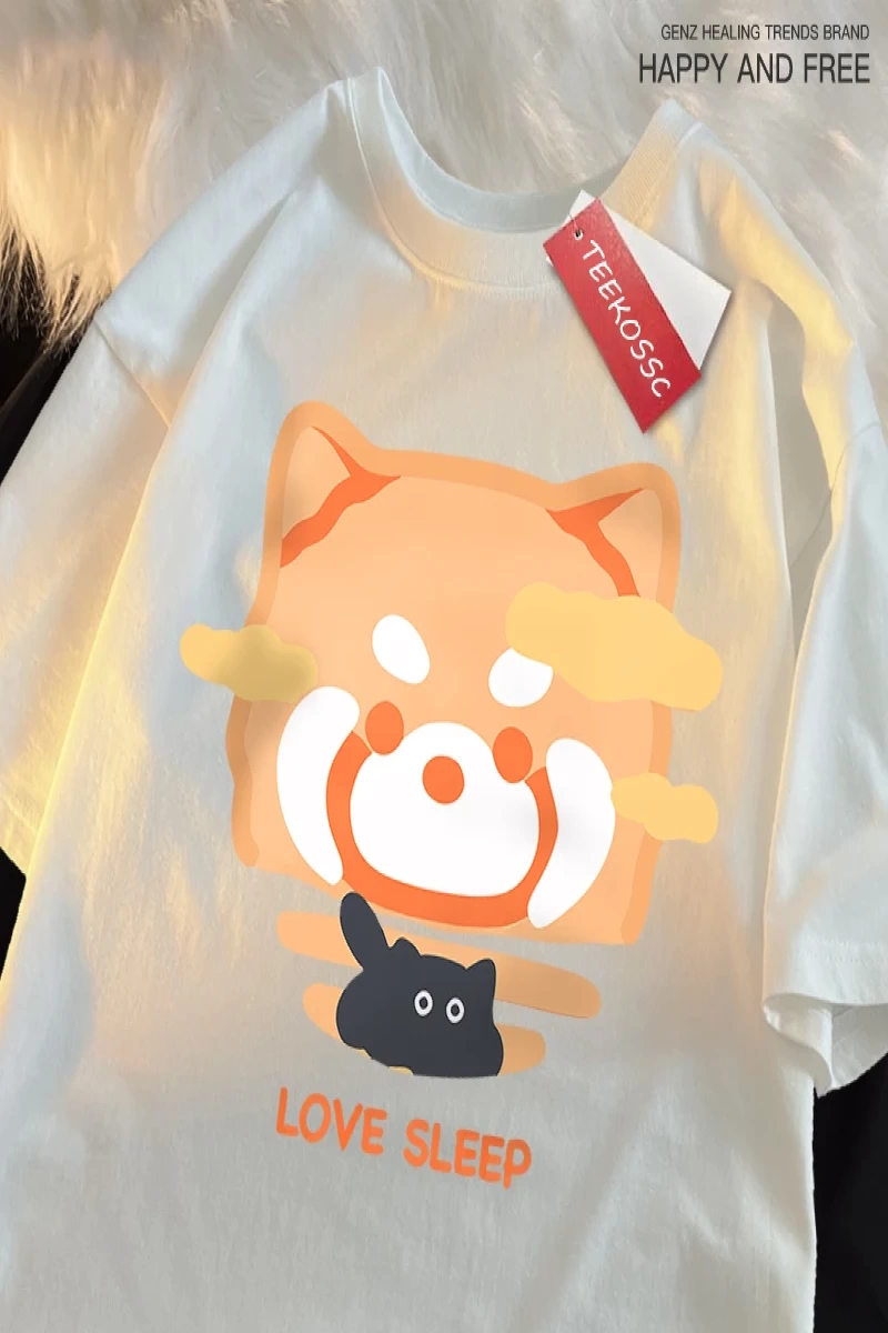 Y2k Vintage Tişört Tee Aşk uyku turuncu rakun