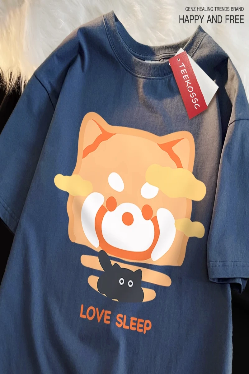 Y2k Vintage Tişört Tee Aşk uyku turuncu rakun