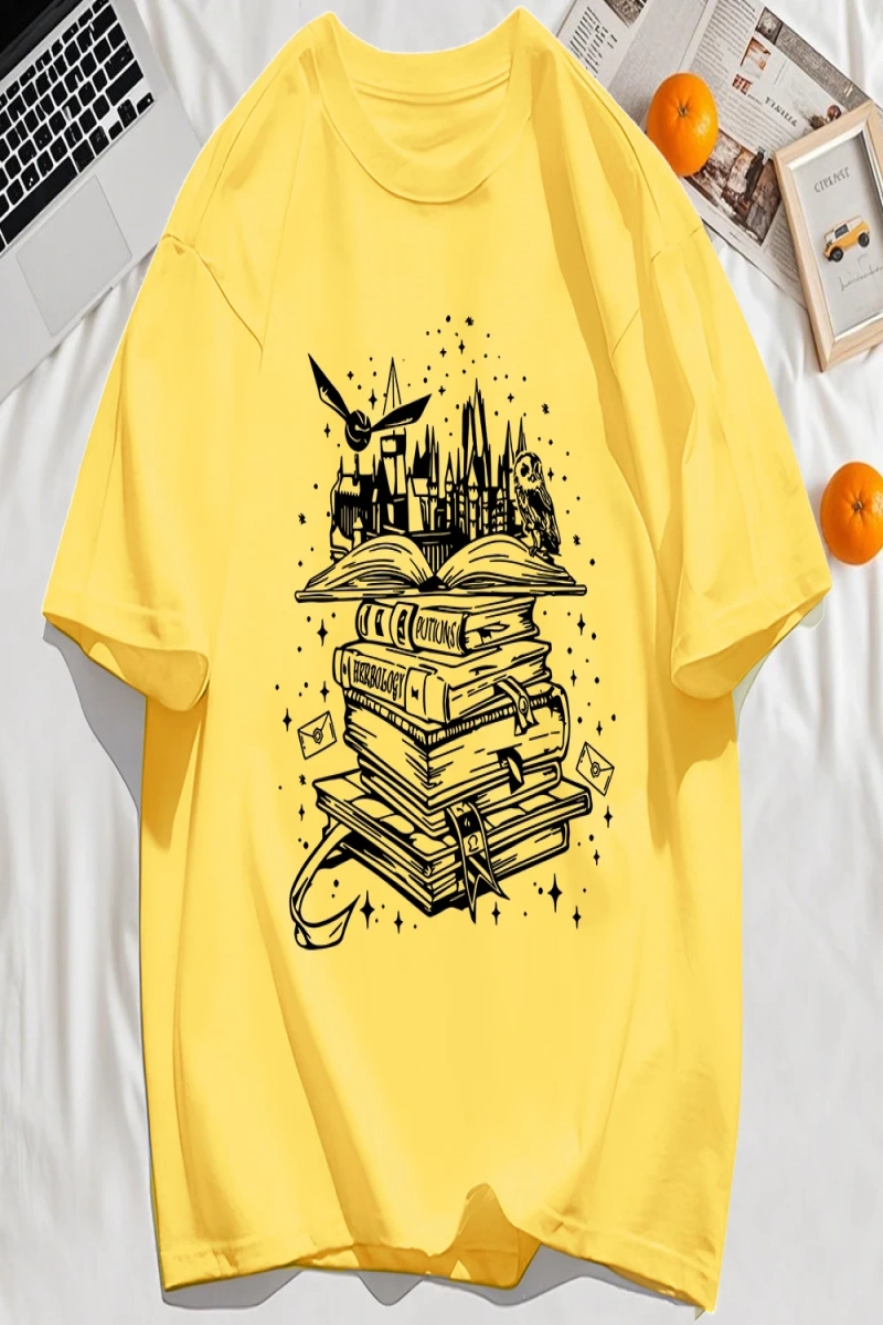 Y2k Vintage Tişört Tee Birçok Kitap Ve Uçan Kuşlar Baskı