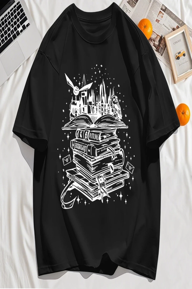 Y2k Vintage Tişört Tee Birçok Kitap Ve Uçan Kuşlar Baskı