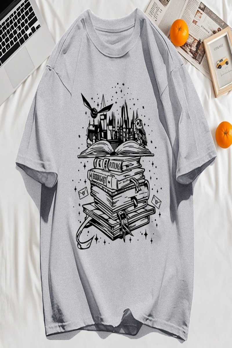 Y2k Vintage Tişört Tee Birçok Kitap Ve Uçan Kuşlar Baskı