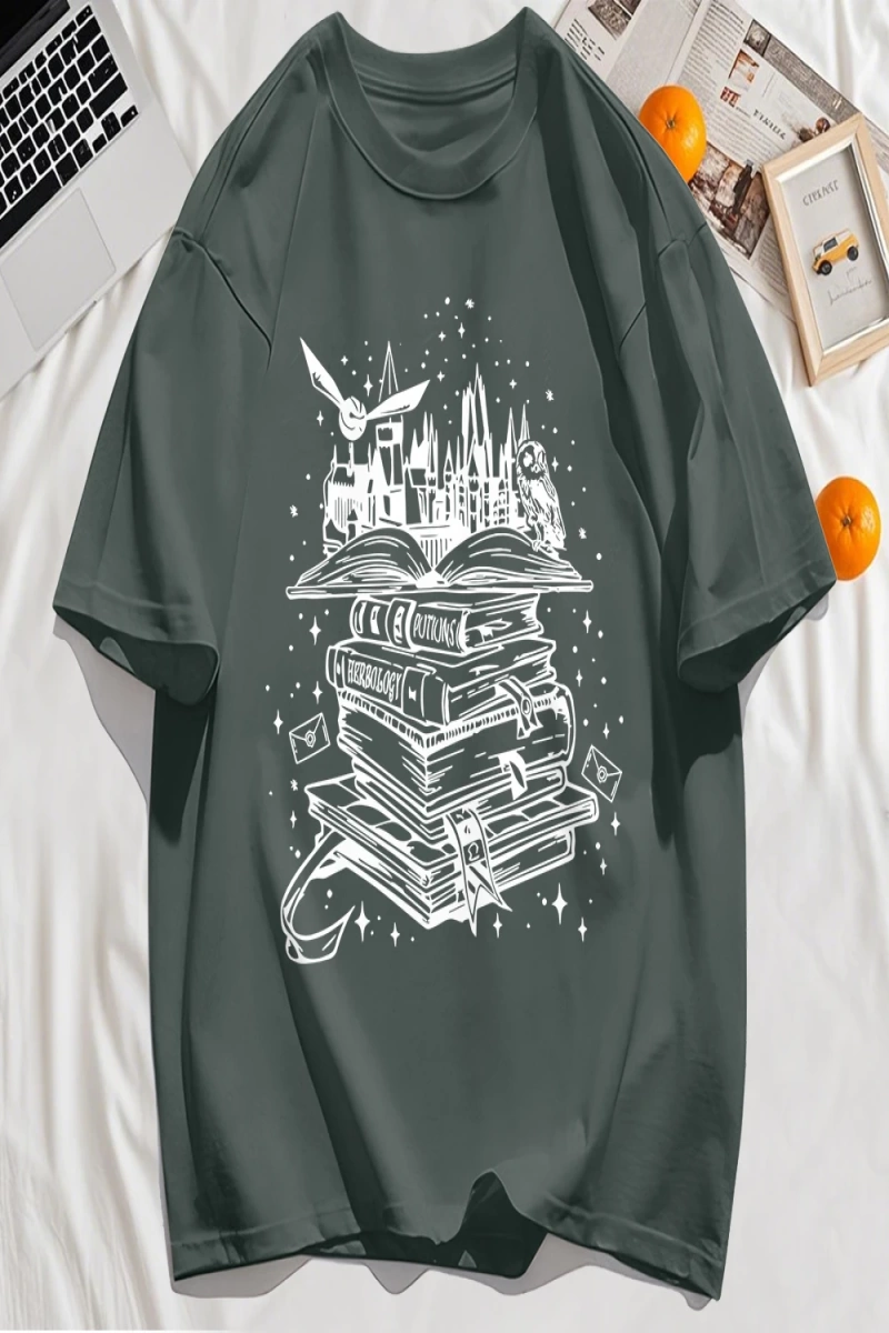 Y2k Vintage Tişört Tee Birçok Kitap Ve Uçan Kuşlar Baskı