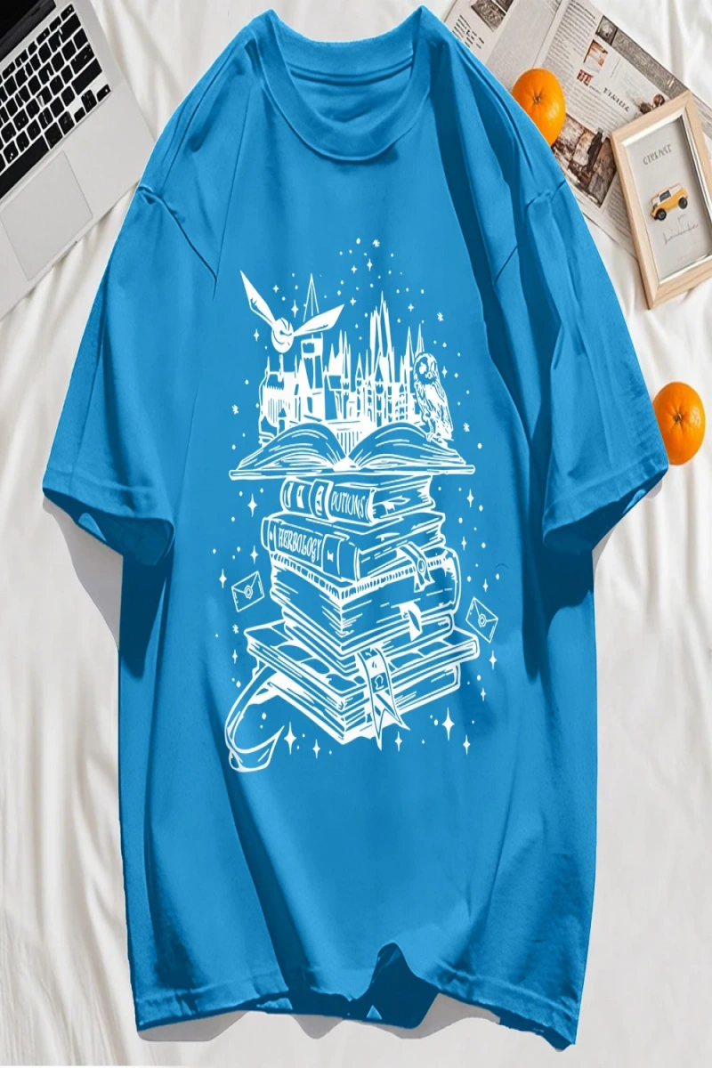 Y2k Vintage Tişört Tee Birçok Kitap Ve Uçan Kuşlar Baskı