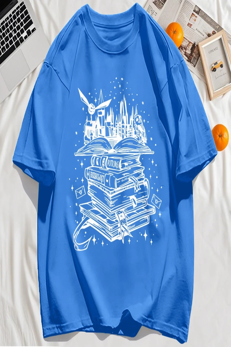 Y2k Vintage Tişört Tee Birçok Kitap Ve Uçan Kuşlar Baskı