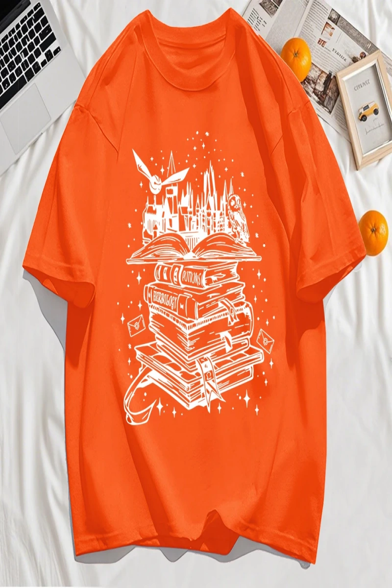 Y2k Vintage Tişört Tee Birçok Kitap Ve Uçan Kuşlar Baskı