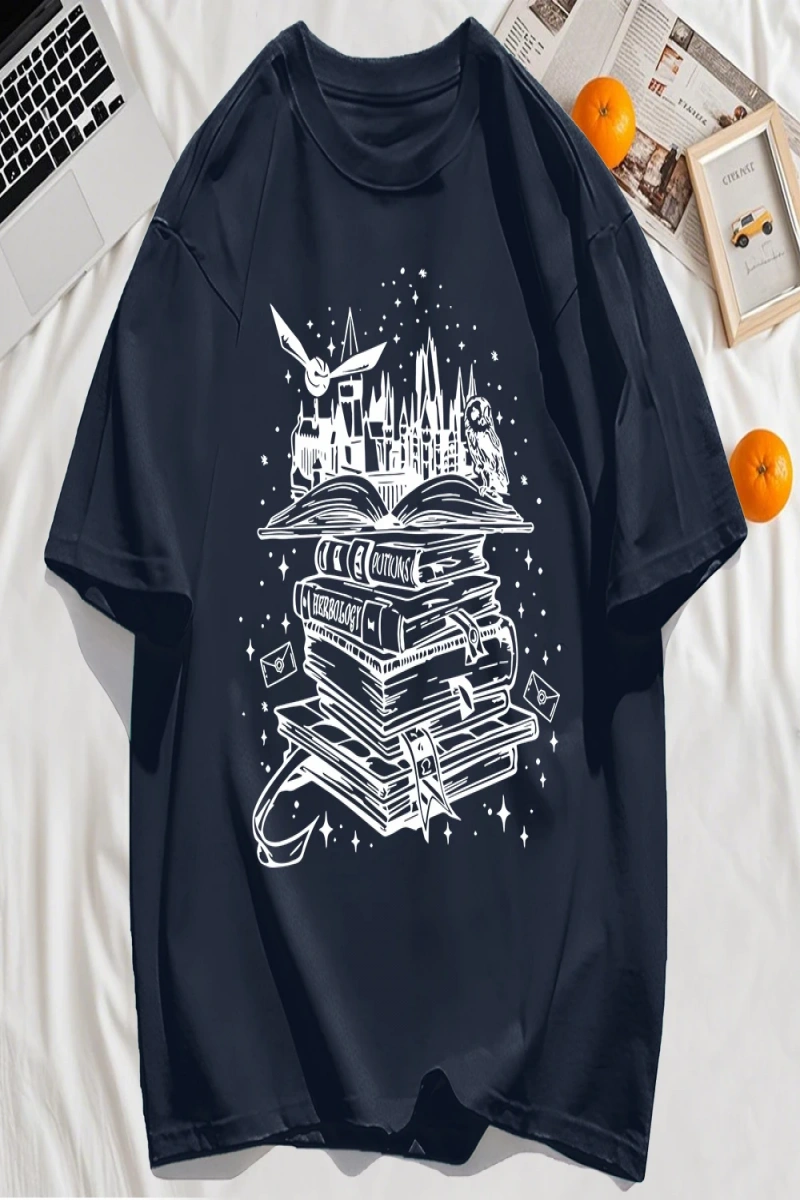 Y2k Vintage Tişört Tee Birçok Kitap Ve Uçan Kuşlar Baskı