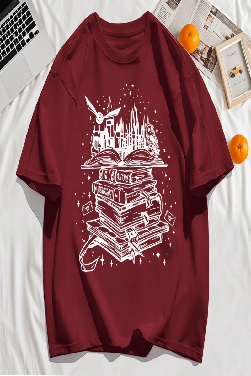 Y2k Vintage Tişört Tee Birçok Kitap Ve Uçan Kuşlar Baskı