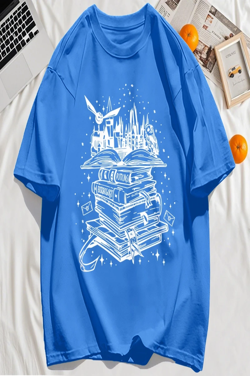Y2k Vintage Tişört Tee Birçok Kitap Ve Uçan Kuşlar Baskı