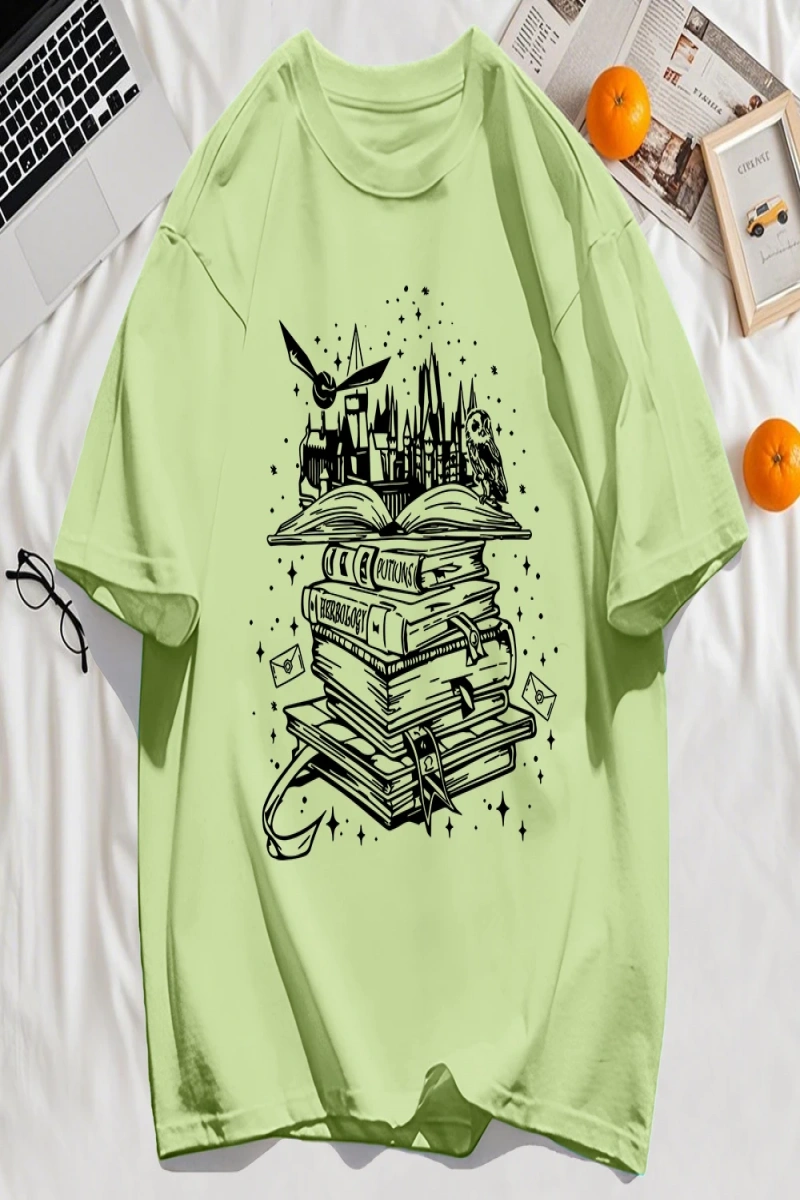 Y2k Vintage Tişört Tee Birçok Kitap Ve Uçan Kuşlar Baskı