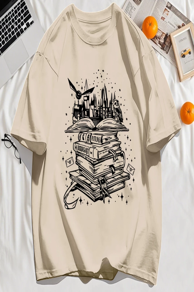Y2k Vintage Tişört Tee Birçok Kitap Ve Uçan Kuşlar Baskı