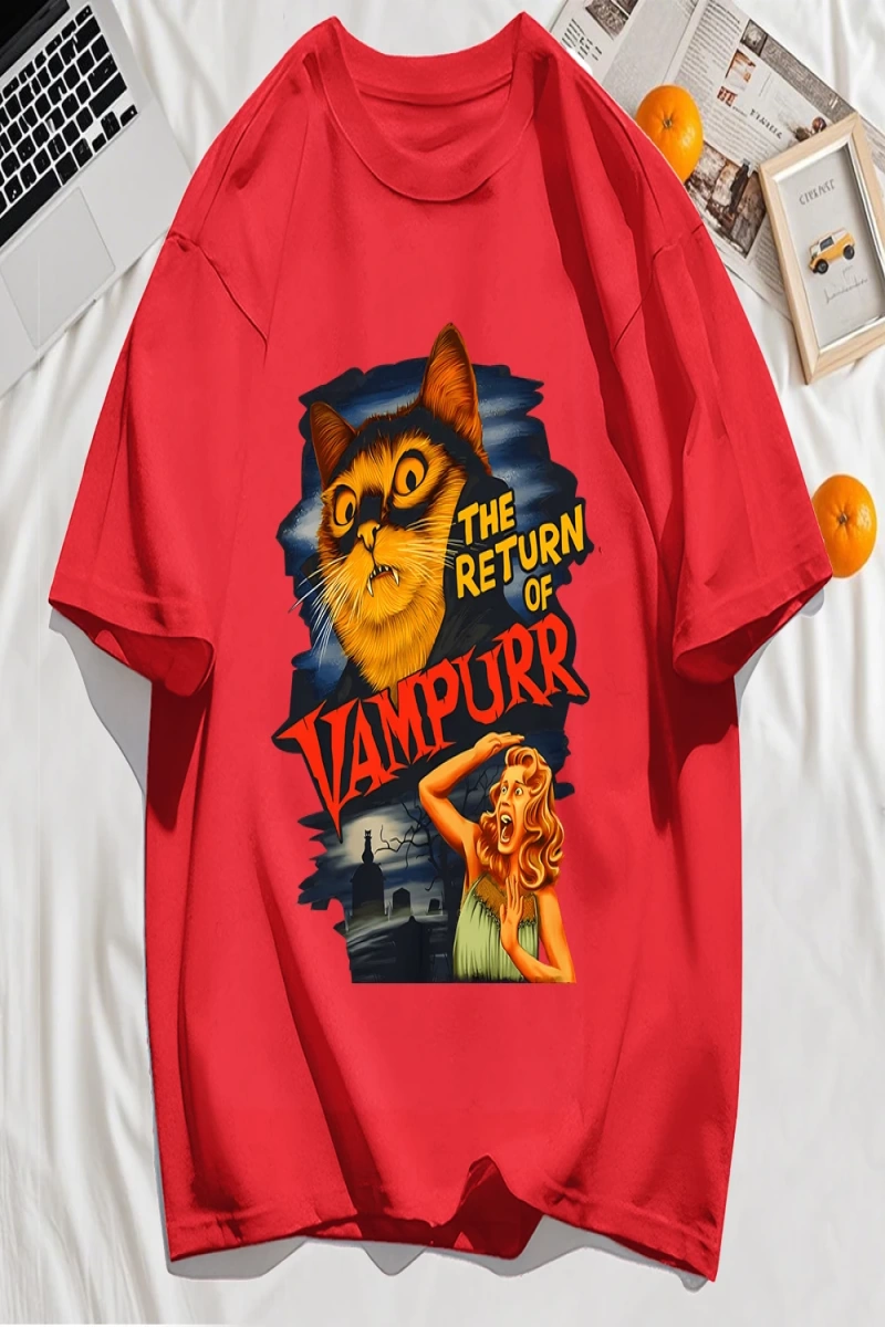 Y2k Vintage Tişört Tee Büyük bir kedi ve dişleri baskıla