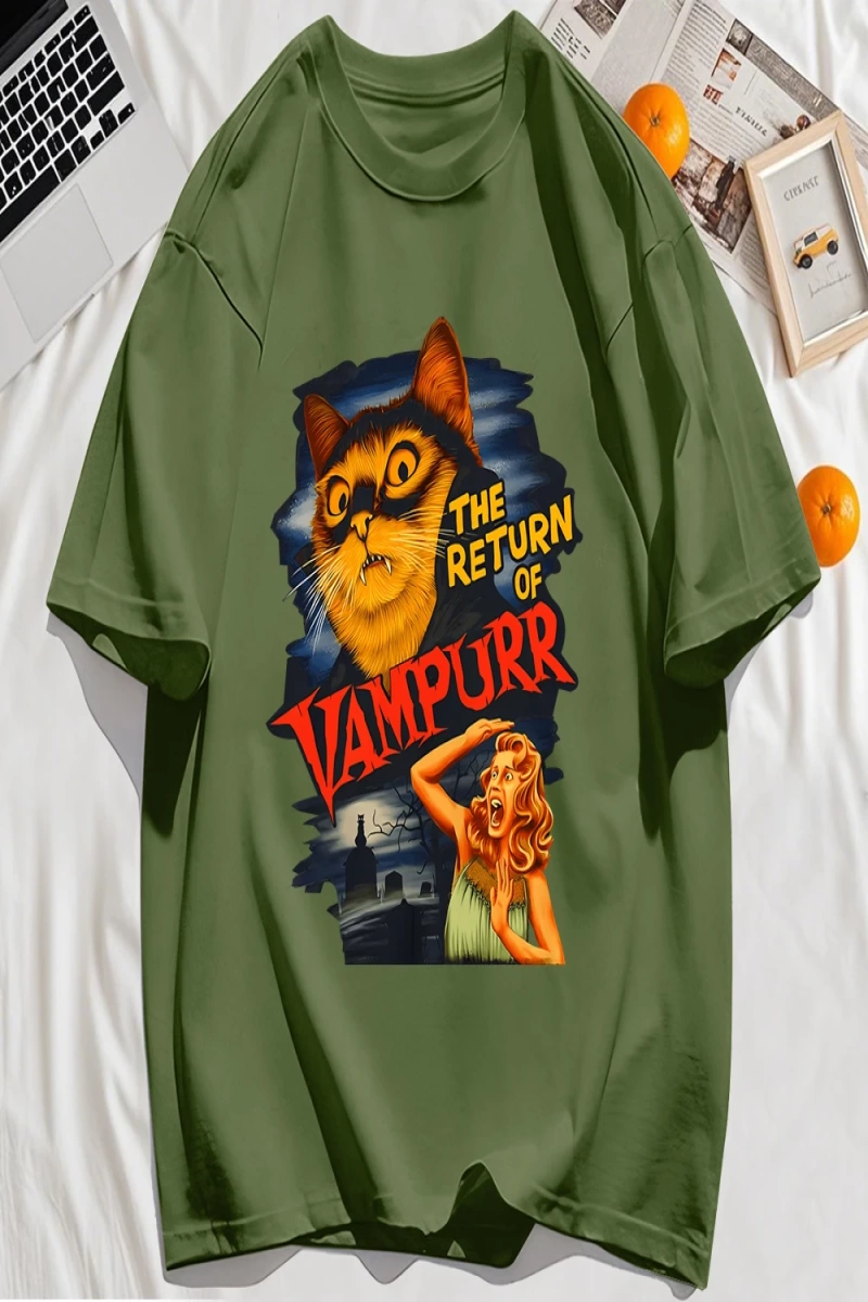 Y2k Vintage Tişört Tee Büyük bir kedi ve dişleri baskıla
