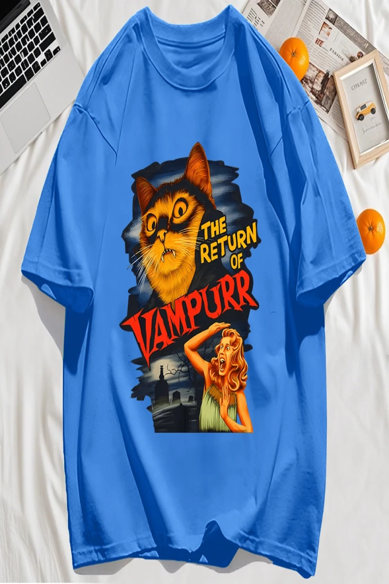 Y2k Vintage Tişört Tee Büyük bir kedi ve dişleri baskıla