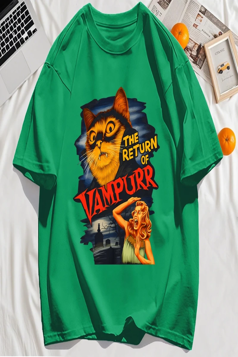 Y2k Vintage Tişört Tee Büyük bir kedi ve dişleri baskıla