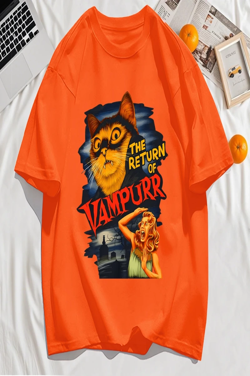 Y2k Vintage Tişört Tee Büyük bir kedi ve dişleri baskıla