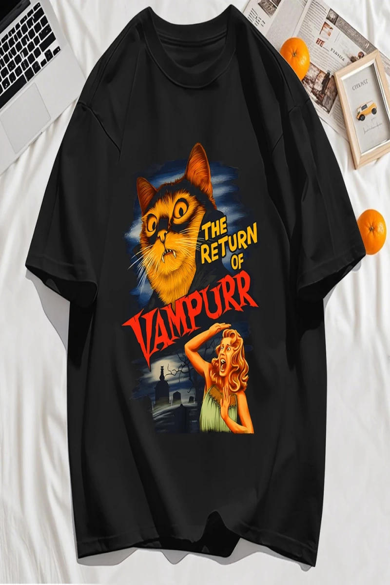 Y2k Vintage Tişört Tee Büyük bir kedi ve dişleri baskıla