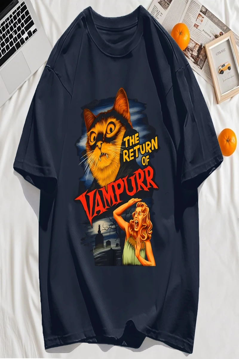Y2k Vintage Tişört Tee Büyük bir kedi ve dişleri baskıla