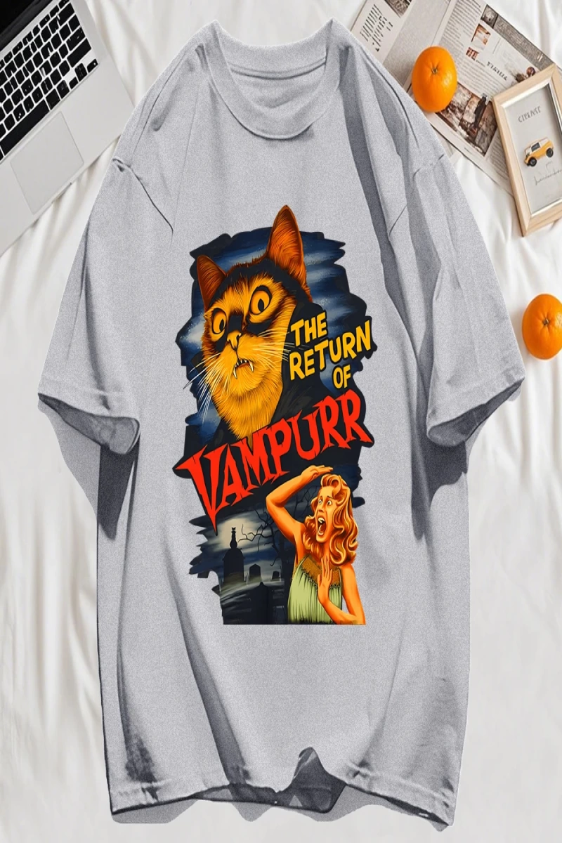 Y2k Vintage Tişört Tee Büyük bir kedi ve dişleri baskıla