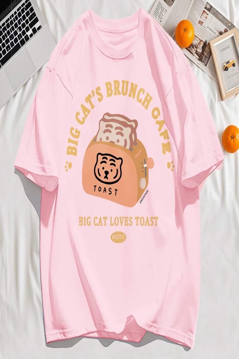 Y2k Vintage Tişört Tee Büyük Kedinin Brunch Cafe Tasarım